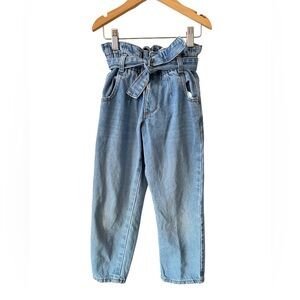 River Island Mini Kids Denim Paper Bag Jeans Tie Belt- size 4/5 years